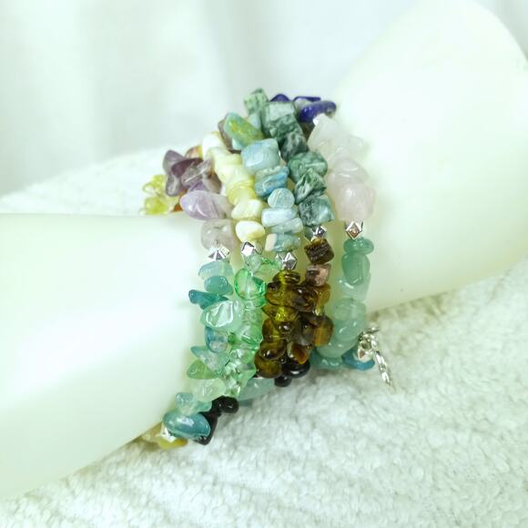 HANDMADE Multi Color Gemstone 5 Wrap Bracelet OS - Picture 4 of 6